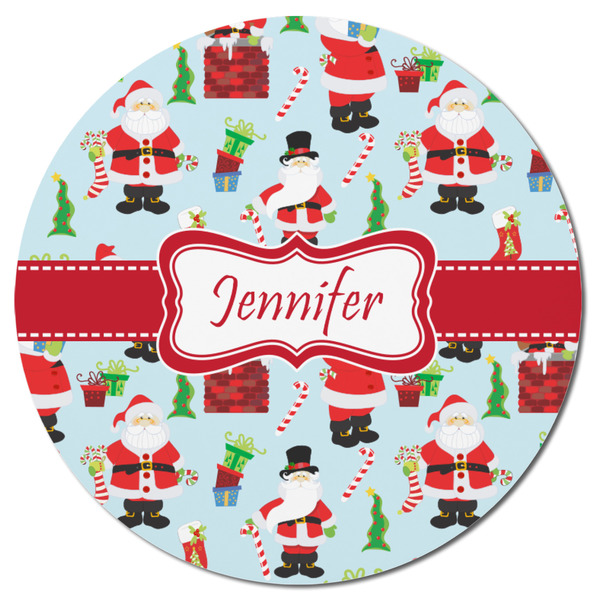 Santa and Presents Round Fridge Magnet - FRONT