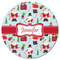 Santa and Presents Round Fridge Magnet - FRONT