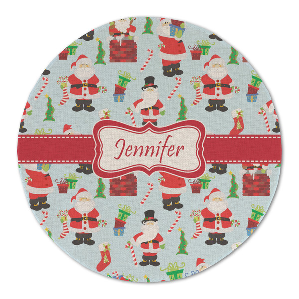 Santa and Presents Round Linen Placemats - FRONT (Double Sided)