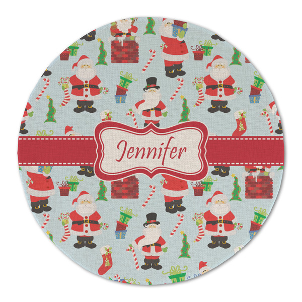 Custom Santa and Presents Round Linen Placemat - Single Sided (Personalized)
