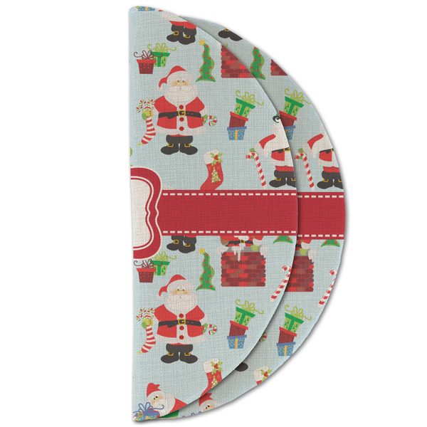 Santa and Presents Round Linen Placemats - HALF FOLDED (double sided)
