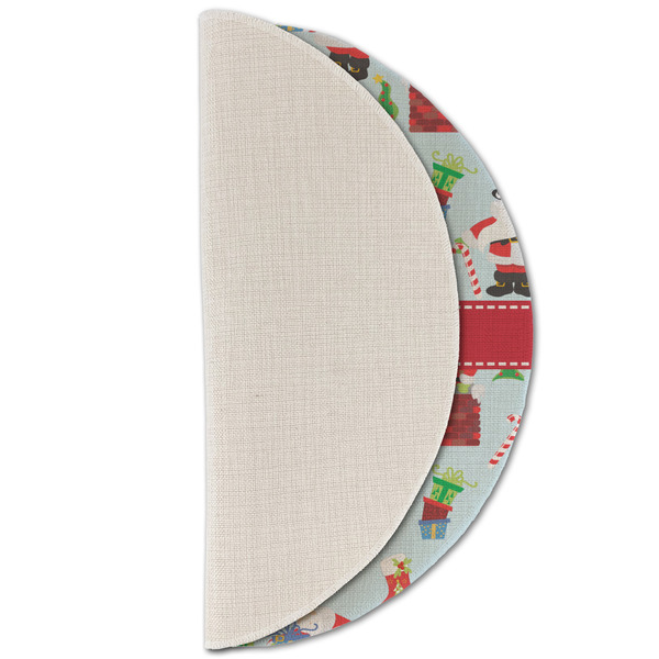 Santa and Presents Round Linen Placemats - HALF FOLDED (single sided)