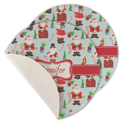 Santa and Presents Round Linen Placemat - Single Sided - Set of 4 (Personalized)