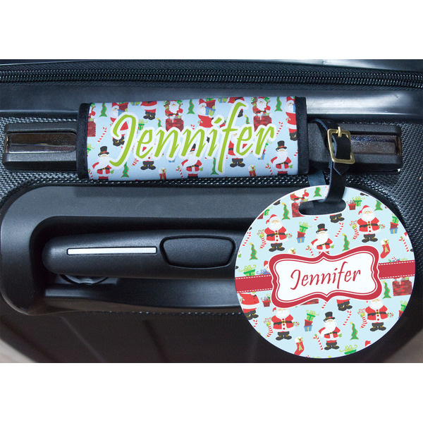 Santa and Presents Round Luggage Tag & Handle Wrap - In Context