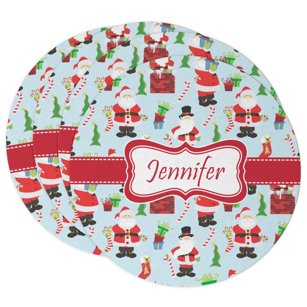 Custom Santa and Presents Round Paper Coasters w/ Name or Text