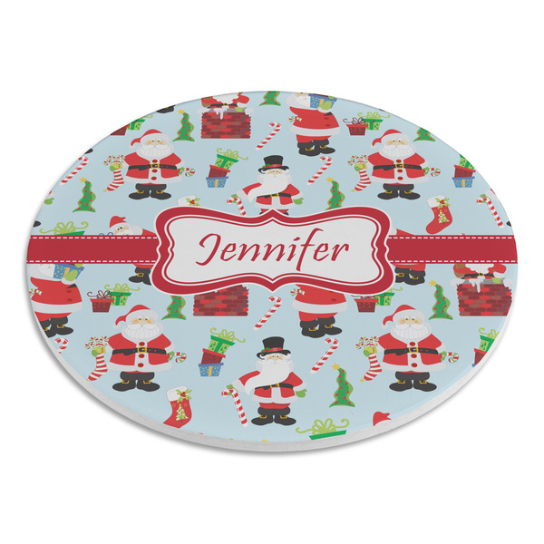 Santa and Presents Round Stone Trivet - Angle View