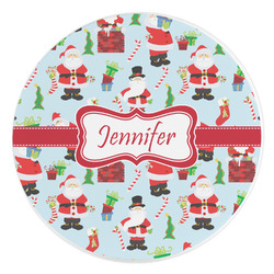 Santa and Presents Round Stone Trivet (Personalized)
