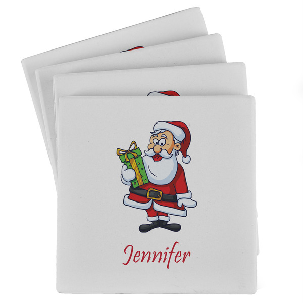 Custom Santa and Presents Absorbent Stone Coasters - Set of 4 (Personalized)