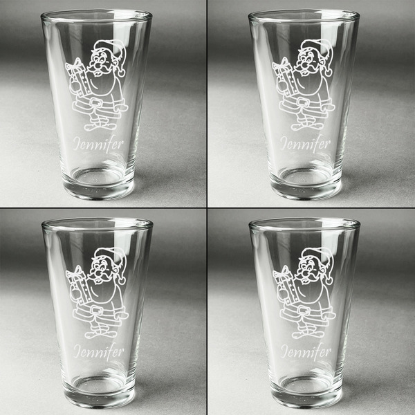 Santa and Presents Set of Four Engraved Beer Glasses - Individual View