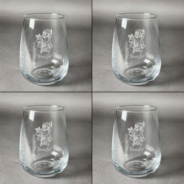 Santa and Presents Set of Four Personalized Stemless Wineglasses (Approval)