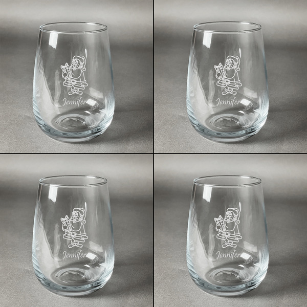 Santa and Presents Set of Four Personalized Stemless Wineglasses (Approval)