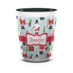 Santa and Presents Ceramic Shot Glass - 1.5 oz - Two Tone - Set of 4 (Personalized)