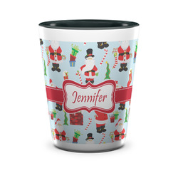 Santa and Presents Ceramic Shot Glass - 1.5 oz - Two Tone - Set of 4 (Personalized)
