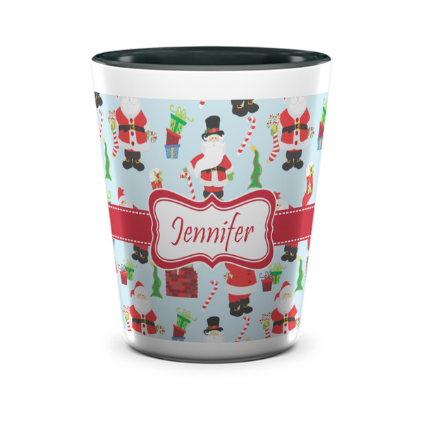 Custom Santa and Presents Ceramic Shot Glass - 1.5 oz - Two Tone - Set of 4 (Personalized)