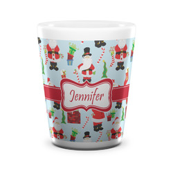 Santa and Presents Ceramic Shot Glass - 1.5 oz - White - Set of 4 (Personalized)