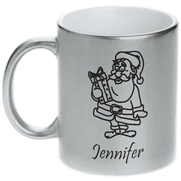 Custom Santa and Presents Metallic Silver Mug (Personalized)
