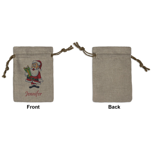 Santa and Presents Small Burlap Gift Bag - Front Approval