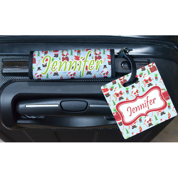 Santa and Presents Square Luggage Tag & Handle Wrap - In Context