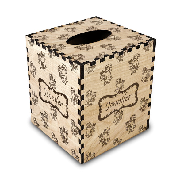 Custom Santa and Presents Wood Tissue Box Cover - Square (Personalized)