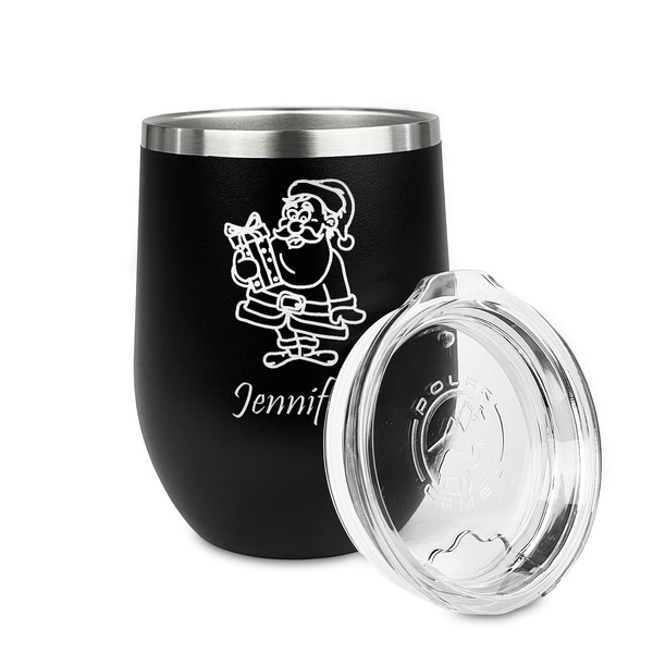 Santa and Presents Stainless Wine Tumblers - Black - Double Sided - Alt View