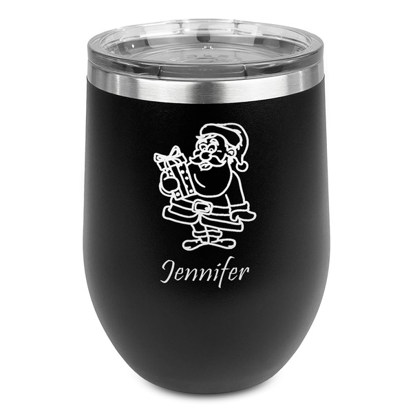 Custom Santa and Presents Stemless Stainless Steel Wine Tumbler - Black - Double Sided (Personalized)