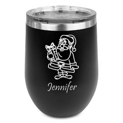 Santa and Presents Stemless Stainless Steel Wine Tumbler - Black - Single Sided (Personalized)