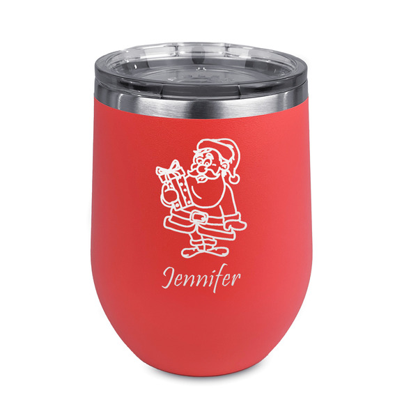 Custom Santa and Presents Stemless Stainless Steel Wine Tumbler - Coral - Double Sided (Personalized)