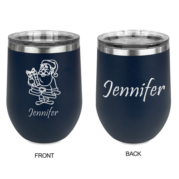 Santa and Presents Stainless Wine Tumblers - Navy - Double Sided - Approval