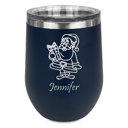Santa and Presents Stemless Stainless Steel Wine Tumbler - Navy - Double Sided (Personalized)