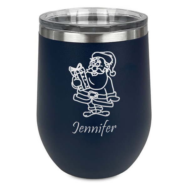 Custom Santa and Presents Stemless Stainless Steel Wine Tumbler - Navy - Single Sided (Personalized)