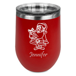 Santa and Presents Stemless Stainless Steel Wine Tumbler - Red - Double Sided (Personalized)