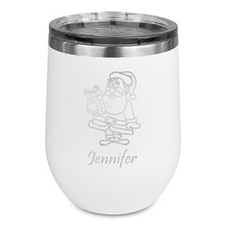 Santa and Presents Stemless Stainless Steel Wine Tumbler - White - Double Sided (Personalized)