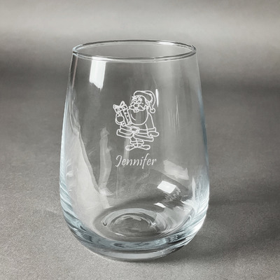 Santa and Presents Stemless Wine Glass (Single) (Personalized)