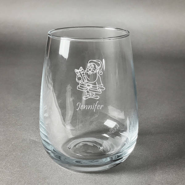 Custom Santa and Presents Stemless Wine Glass - Engraved (Personalized)