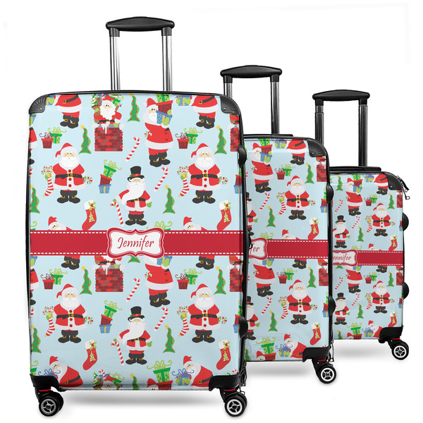 Custom Santa and Presents 3 Piece Luggage Set - 20" Carry On, 24" Medium Checked, 28" Large Checked (Personalized)