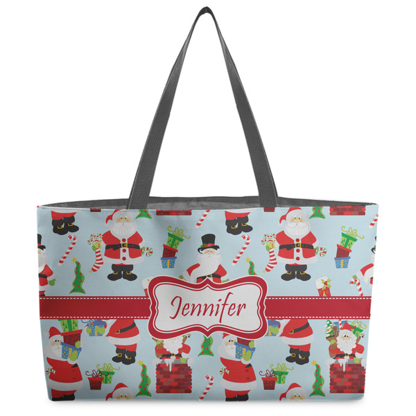 Custom Santa and Presents Beach Totes Bag - w/ Black Handles (Personalized)