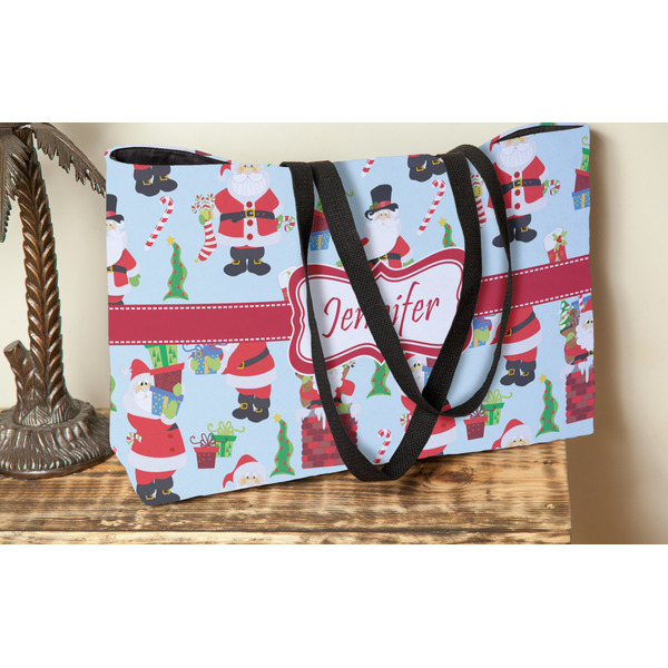 Santa and Presents Tote w/Black Handles - Lifestyle View
