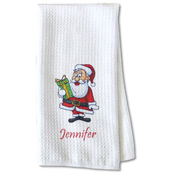 Santa and Presents Kitchen Towel - Waffle Weave - Partial Print (Personalized)