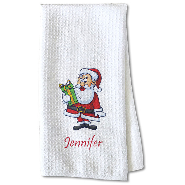 Custom Santa and Presents Kitchen Towel - Waffle Weave - Partial Print (Personalized)