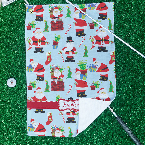 Santa and Presents Waffle Weave Golf Towel - In Context