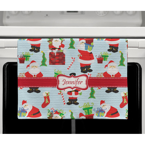 Santa and Presents Waffle Weave Towel - Full Color Print - Lifestyle2 Image