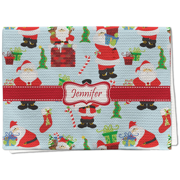 Custom Santa and Presents Kitchen Towel - Waffle Weave - Full Color Print (Personalized)