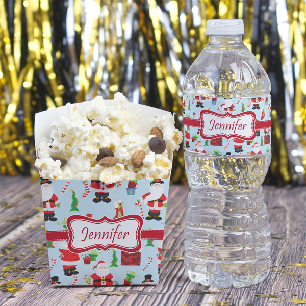 Santa and Presents Water Bottle Label - w/ Favor Box