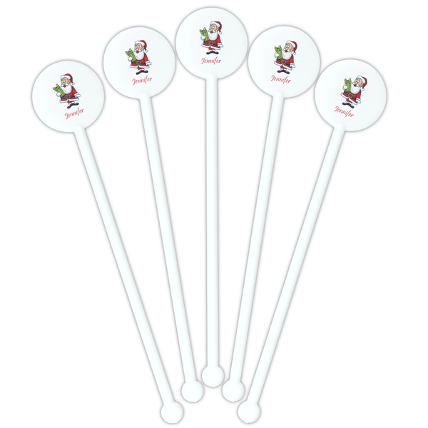 Santa and Presents White Plastic 5.5" Stir Stick - Fan View