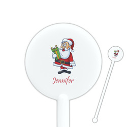 Santa and Presents 5.5" Round Plastic Stir Sticks - White - Double Sided (Personalized)