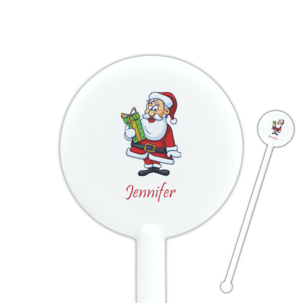 Custom Santa and Presents 5.5" Round Plastic Stir Sticks - White - Single Sided (Personalized)