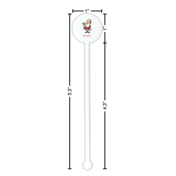 Santa and Presents White Plastic 5.5" Stir Stick - Round - Dimensions