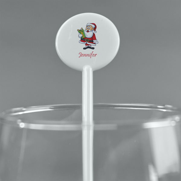 Santa and Presents White Plastic 5.5" Stir Stick - Round - Main