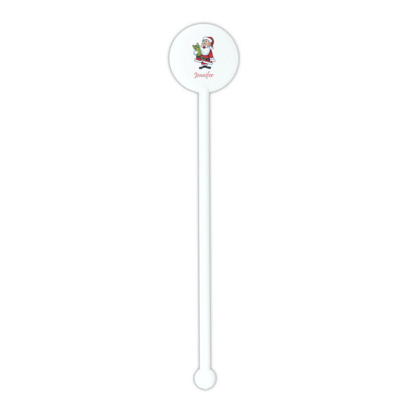 Santa and Presents White Plastic 5.5" Stir Stick - Round - Single Stick