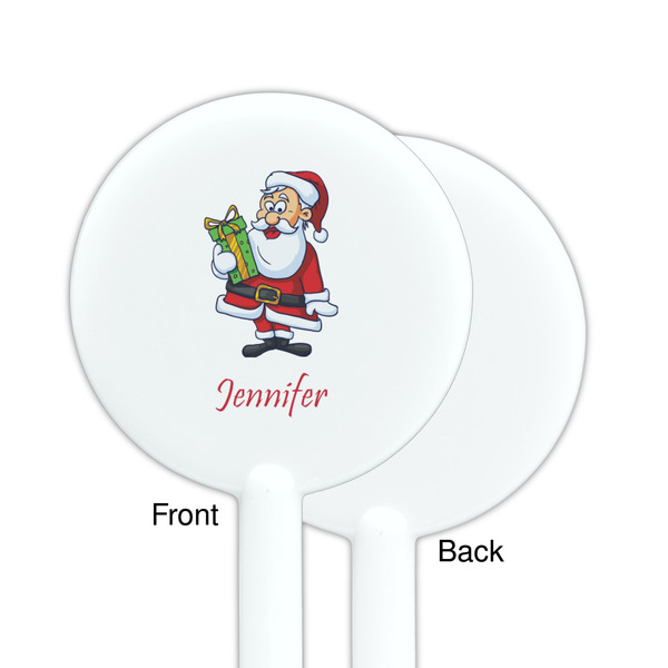Santa and Presents White Plastic 5.5" Stir Stick - Single Sided - Round - Front & Back